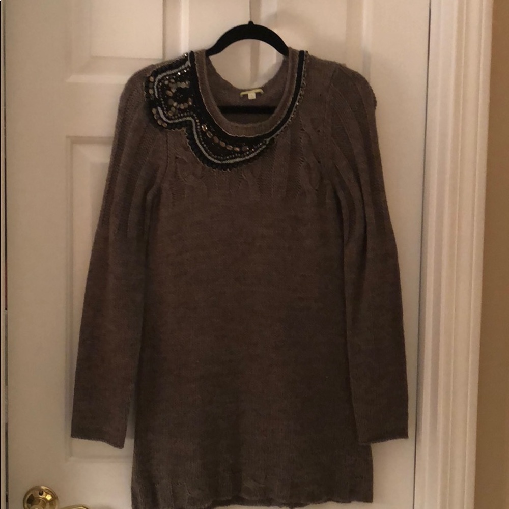 Gianni Bini jeweled neck tunic sweater